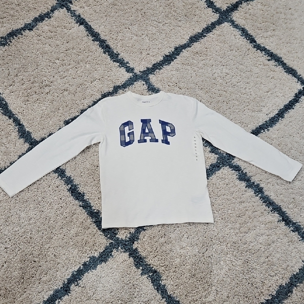 GAP Kids White and Blue Long Sleeve Tee